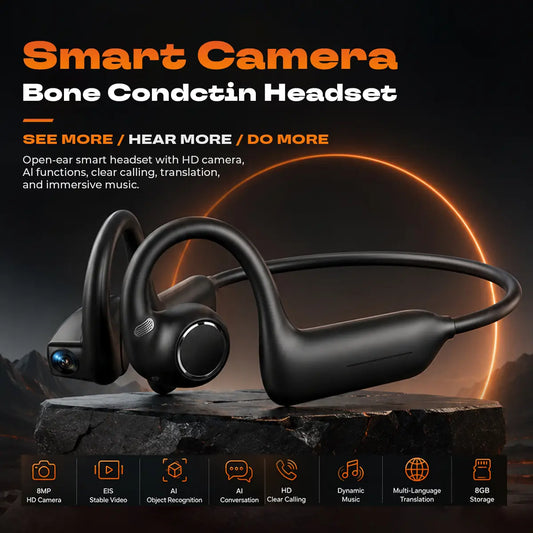 E12 Smart Bone Conduction Headset — Built-In 8MP Camera & Real-Time AI Translation