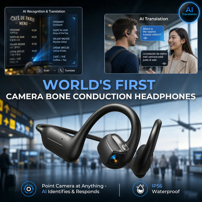 E12 Smart Bone Conduction Headset — Built-In 8MP Camera & Real-Time AI Translation