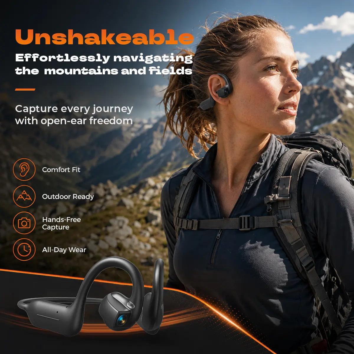 E12 Smart Bone Conduction Headset — Built-In 8MP Camera & Real-Time AI Translation